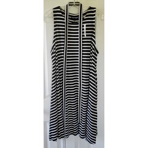 Loft Dress Size L Sleeveless Black and White Striped Pockets Belt Tie Shift NWT